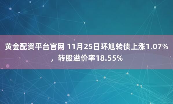 黄金配资平台官网 11月25日环旭转债上涨1.07%，转股溢价率18.55%